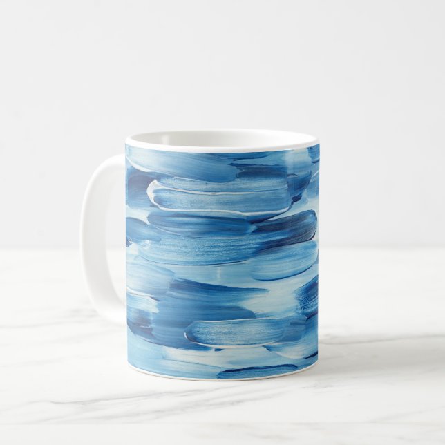 Mug Ligne de brosse bleue gelée. Marine nautique d'hiv (Devant gauche)