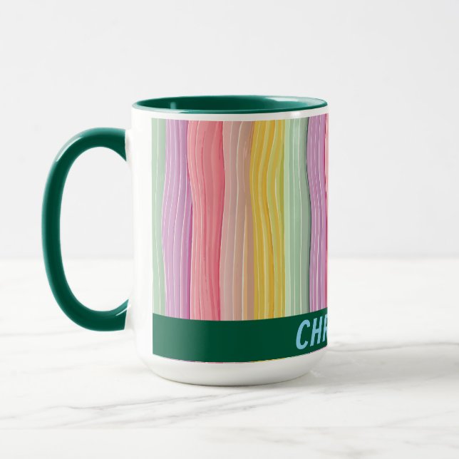 Mug Lignes ondulées larges en couleurs girly avec nom (Gauche)