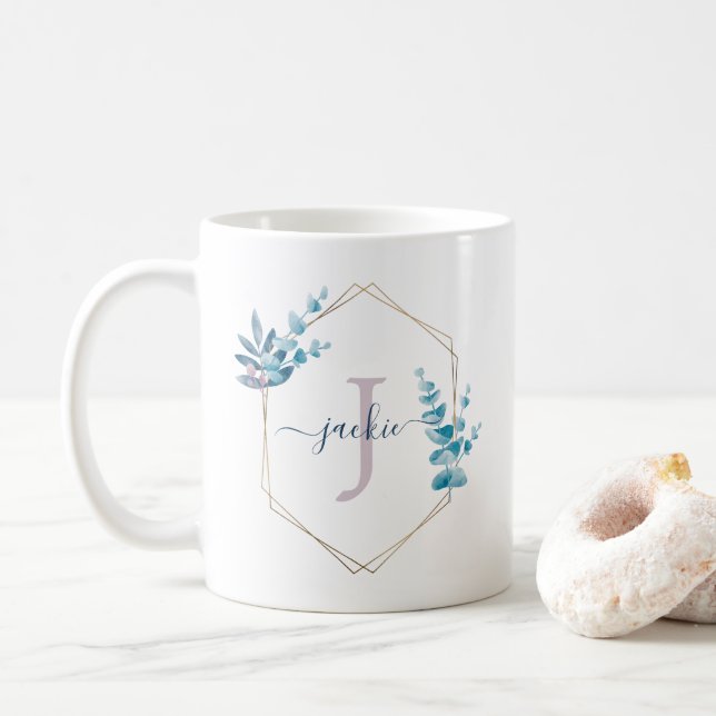 Mug Lilac Aquarelle Eucalyptus Monogramme de la couron (Avec donut)