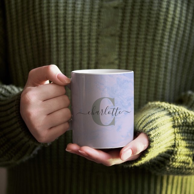 Mug Lilac Lavender Marbre Élégant Nom du monogramme (Créateur téléchargé)