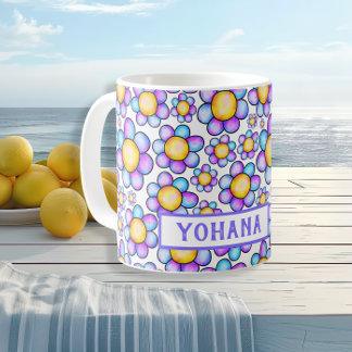 Mug Lilac Watercolor Daisy Flower nom personnalisé été