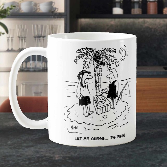 Mug L'île déserte. L'homme suppose que le repas est du (Créateur téléchargé)