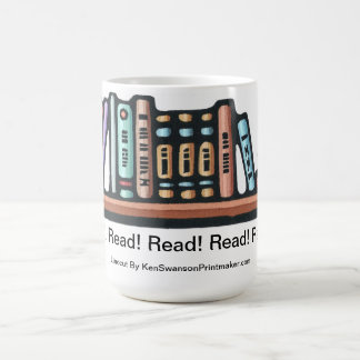 Mug Linocut original de l'étagère des livres par Ken