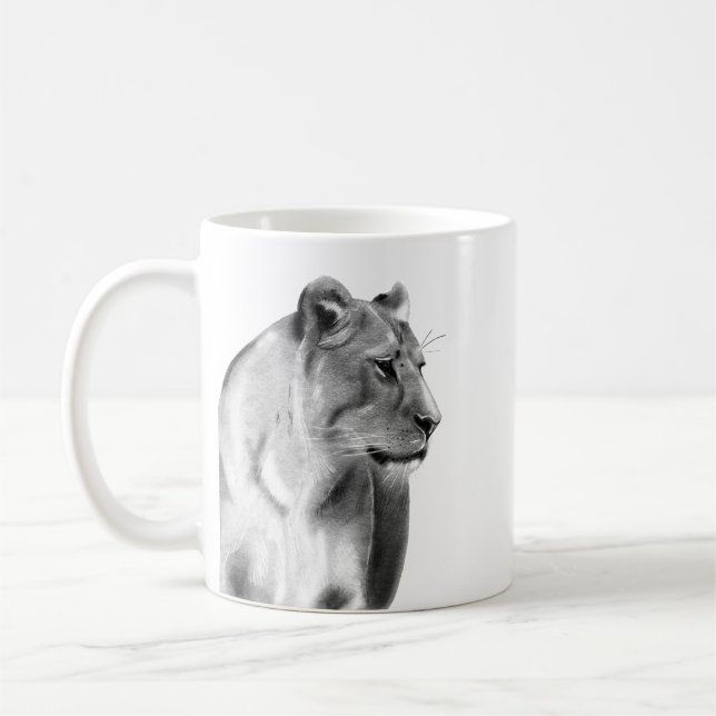 Mug Lion femelle Lionne de croquis de charbon (Gauche)