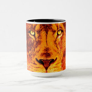 Mug Lion noir rouge en feu