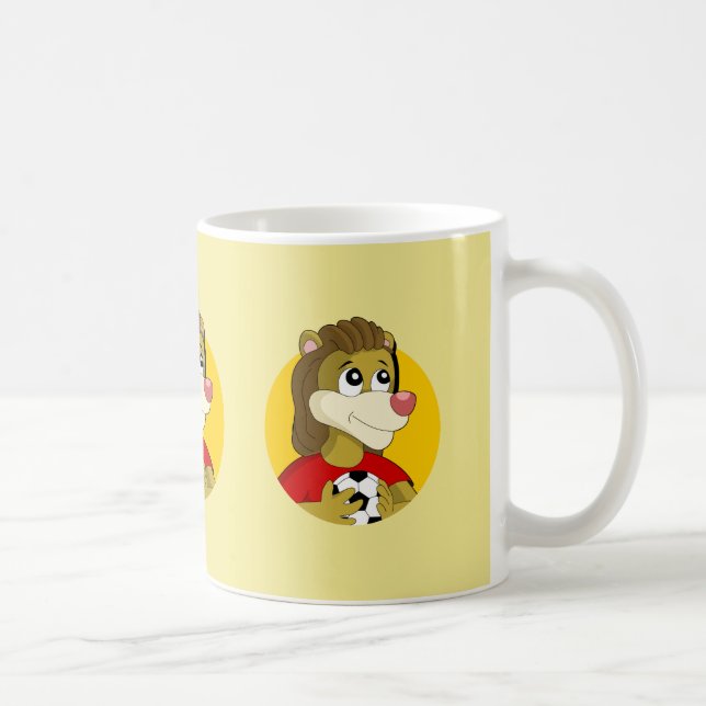 Mug Lion tenant un ballon de football dessin animé tas (Droite)