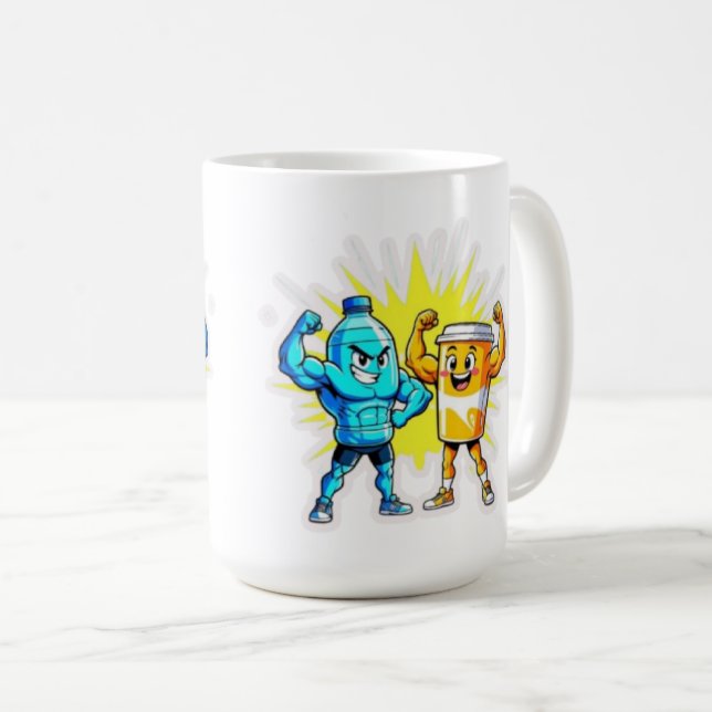 Mug Liquid Strength – Funny Juice & Water Muscle Desig (Devant droit)