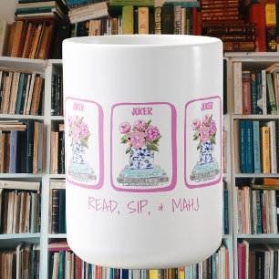 Mug Lire, boire et cadeau de pivoines Mahj pour amateu