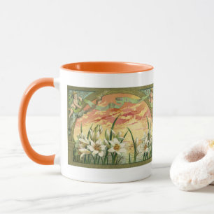 Mug Lis de Pâques vintage au lever du soleil et anges 