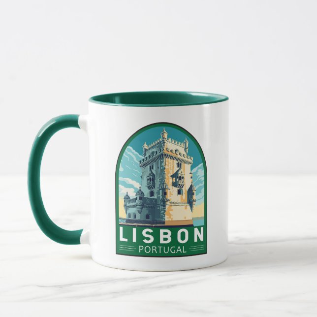 Mug Lisbonne Portugal Belem Tour Voyage Retro Emblem (Gauche)