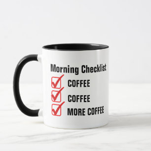 Mug Liste de contrôle du matin Coffee Pun Drôle Drô