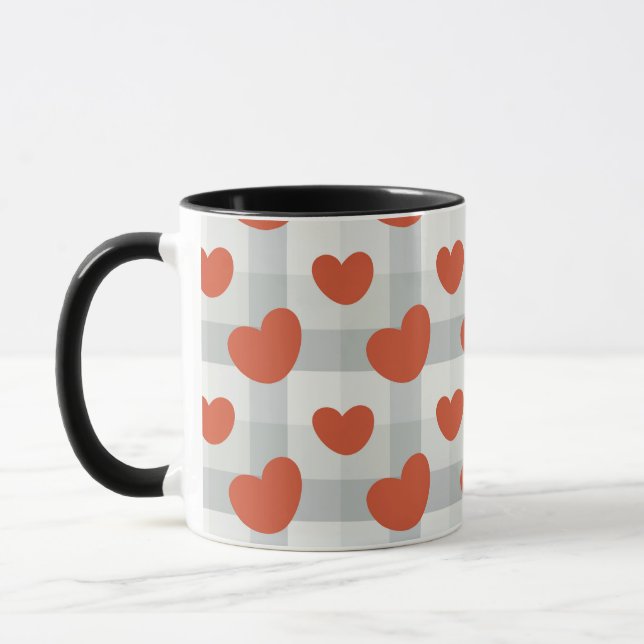 Mug Little red hearts cozy gingham pattern (Gauche)