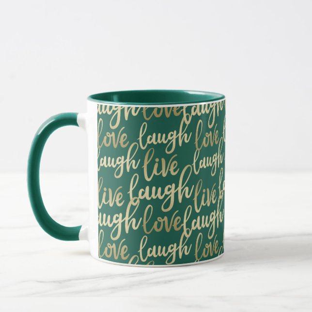 Mug Live Laugh Love Faux Gold Letting Hunter Green (Gauche)