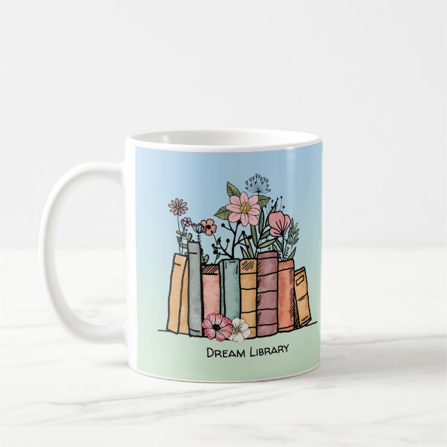 Mug Livres et fleurs sauvages bibliothèque de rêve per (Gauche)