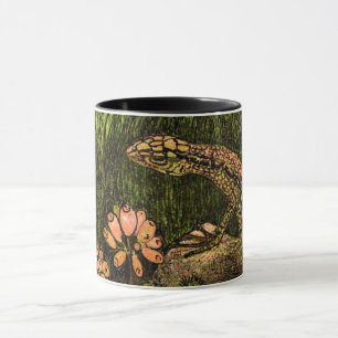 Mug Lizard et Fleur sauvage de style Art nouveau néerl