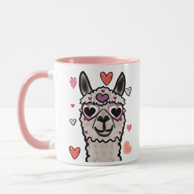Mug Llama cool avec lunettes de coeur (Gauche)