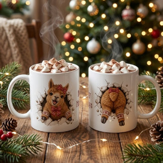 Mug Llama de Noël fantaisiste faisant une percée à tra