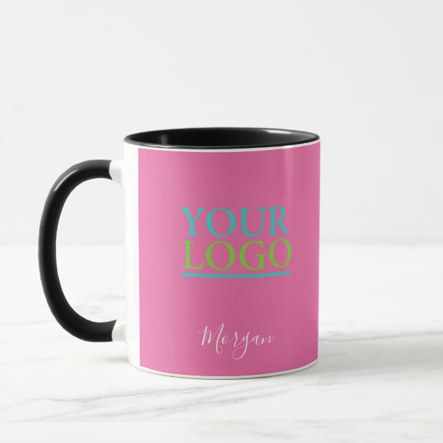 Mug Logo/Art/Photo, Nom Script blanc, Rose (Gauche)