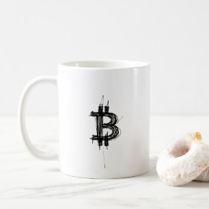 Mug Logo Bitcoin en ligne art (Noir ₿)