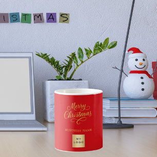 Mug logo commercial en or rouge Noël