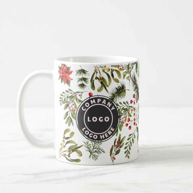 Mug Logo d'affaires Pine de Noël Baies rouges Botaniqu (Gauche)