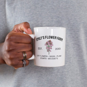 Mug Logo d'entreprise de ferme de fleurs rose et blanc