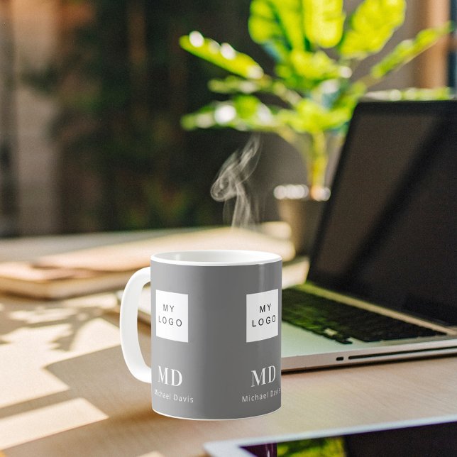 Mug Logo d'entreprise de monogramme blanc gris (Créateur téléchargé)