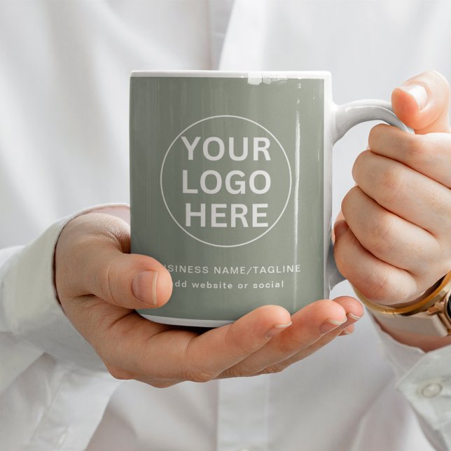 Mug Logo d'entreprise promotionnel L Marque Sage Green (Créateur téléchargé)
