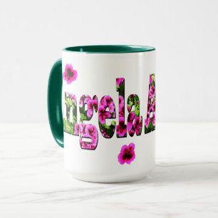 Mug Logo du nom d'Angela Florale rose,