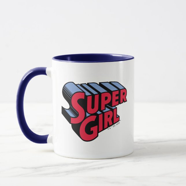 Mug Logo du nom empilé de la superfille rouge et bleue (Gauche)