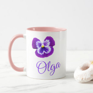 Mug Logo Du Nom "Olga" Avec Un Pansy Violet