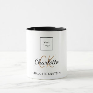 Mug Logo entreprise or blanc monogramme initiales scri
