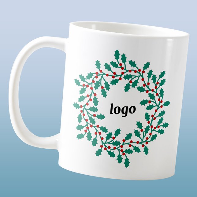 Mug Logo Holly Wreath Vacances d'affaires (Logo holly wreath business promotional holiday coffee mug)