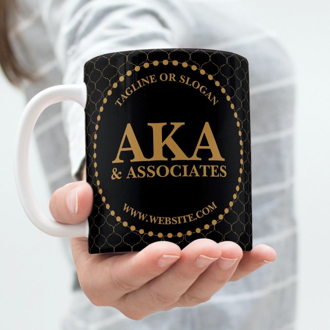 Mug Logo Monogramme d'entreprise Trellis d'or noir (Créateur téléchargé)