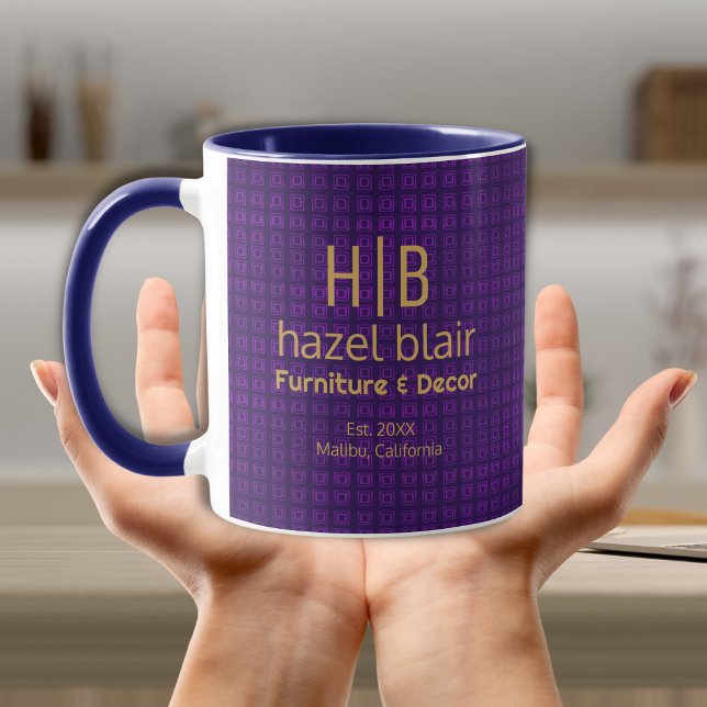 Mug Logo Monogramme Or Moderne Carré violet Motif (Créateur téléchargé)