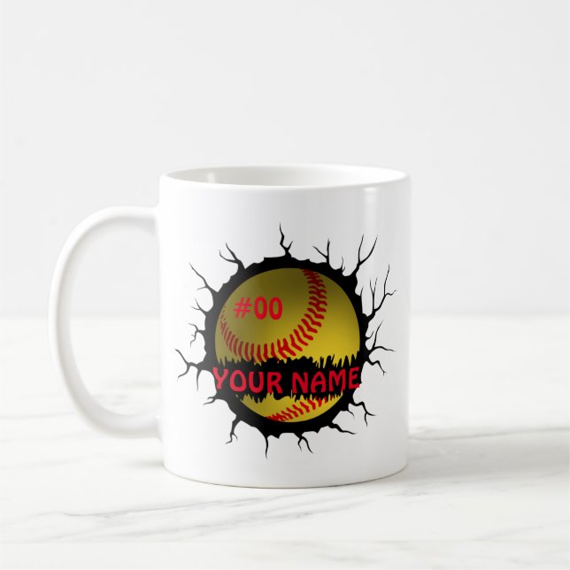 Mug Logo Softball, Softball Nom personnalisé, Cadeau S (Gauche)