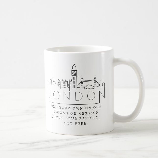 Mug Londres, Angleterre Stylisé Skyline | Slogan perso (Droite)