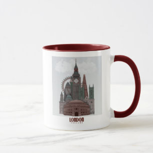 Mug Londres en nuages rouges et verts