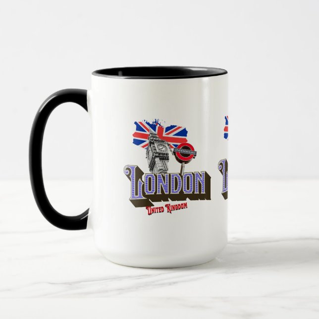 Mug Londres Royaume-Uni, Big Ben, métro, Union Jack (Gauche)
