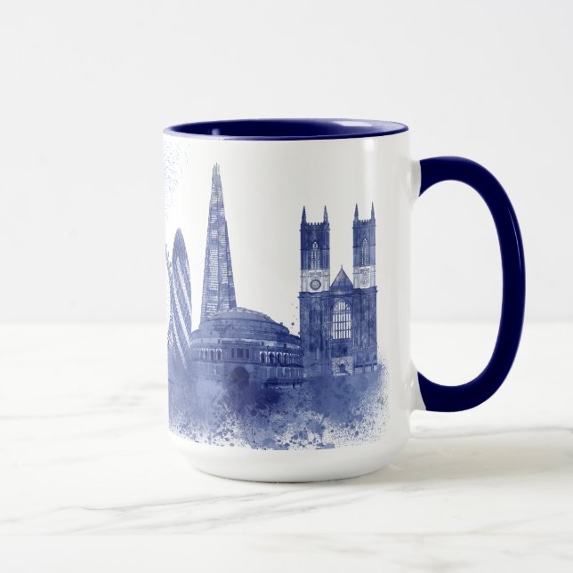 Mug Londres Skyline - Aquarelle bleue (Droite)