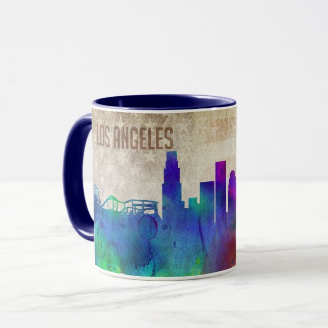 Mug Los Angeles, horizon de ville d'aquarelle de CA | (Devant gauche)
