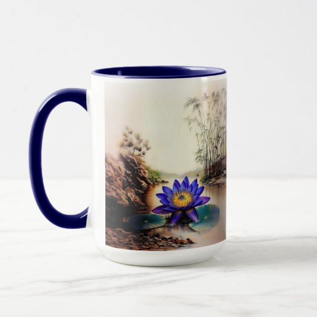 Mug Lotus bleu émergeant des eaux boueuses (Vietnamien (Gauche)