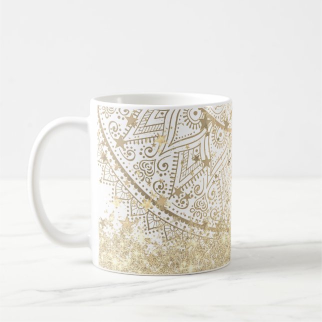 Mug Lotus Mandala avec Gold Stars Parties scintillant  (Gauche)