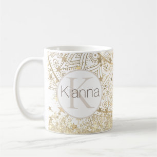 Mug Lotus Mandala Gold Stars Parties scintillant perso