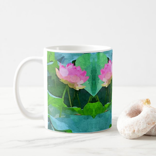Mug Lotus rose pastel Abstrait (Avec donut)