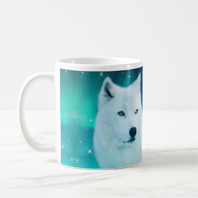 Mug Loup arctique et nuit magique avec aurores boréale (Gauche)