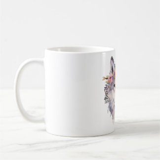 Mug Loup d'aquarelle avec fleurs dans la nature