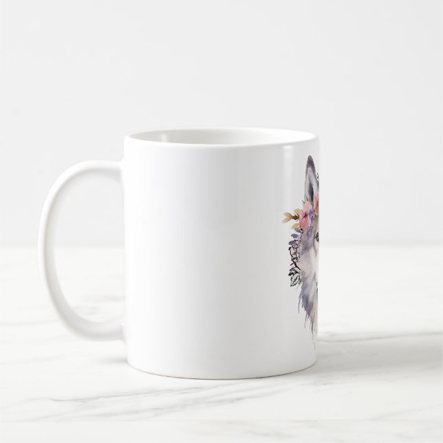 Mug Loup d'aquarelle avec fleurs dans la nature (Gauche)