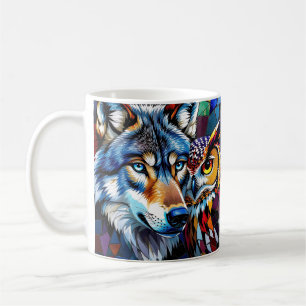 Mug Loup et Hibou Vibrants et Colorés