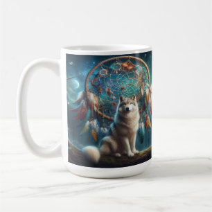 Mug Loup gardant un attrapeur de rêves géant